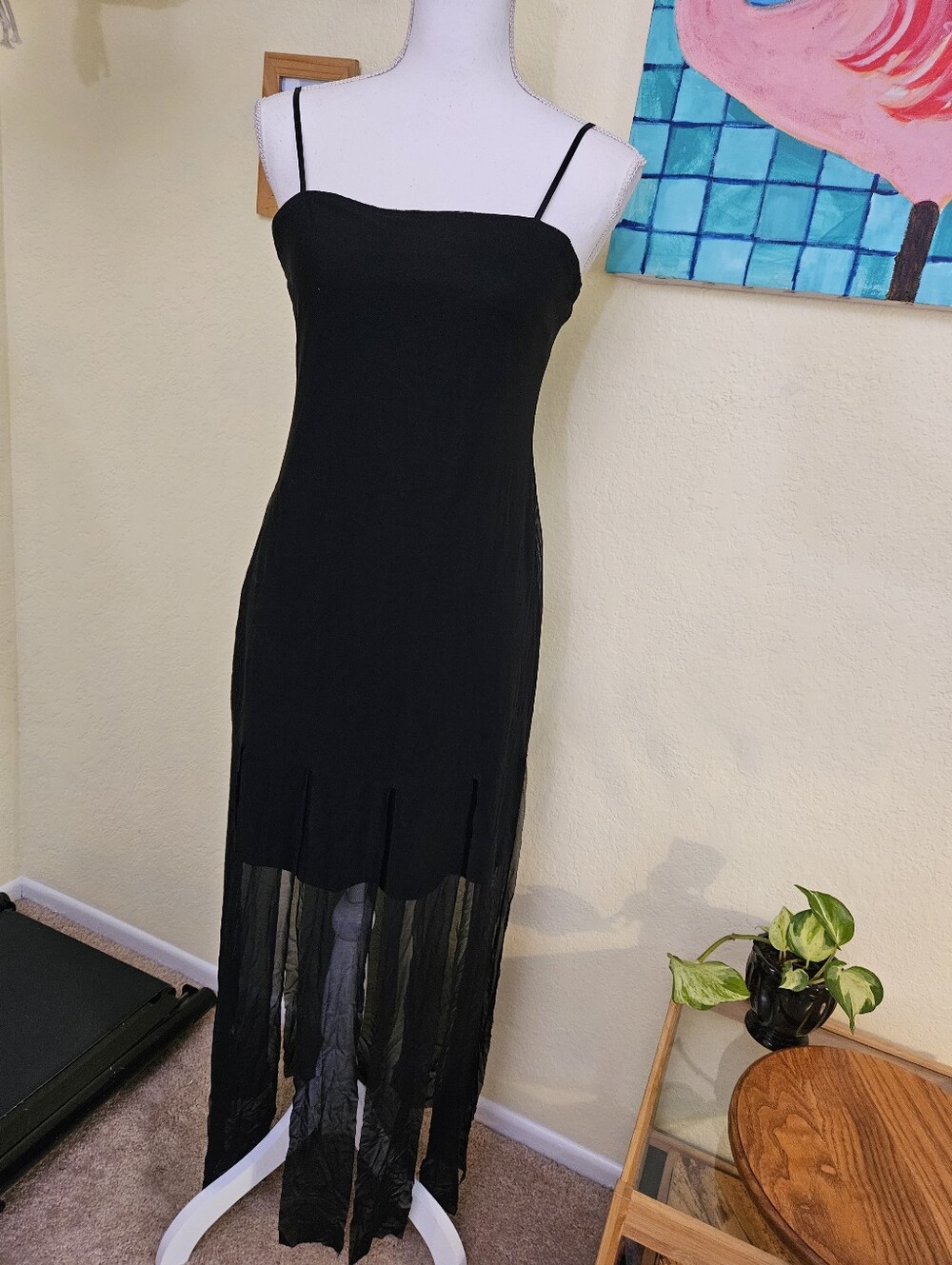Next Up Nylon and spandex, black dress width long fringe Sz M